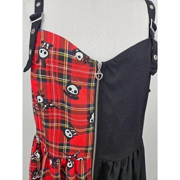 New Skelanimals Plaid Split Dress Womens Plus 0/12 L Black Red Mini Zip Front - Picture 3 of 9
